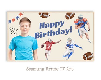 Football Samsung Frame TV Art | Custom Happy Birthday Art with name and photos | Frame TV Happy Birthday Art | Art for Samsung Frame TV