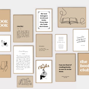 Gallery wall set of 18 prints with book quotes, Book Prints, Book Art Print, Reading Art, Bookworm Art, Library decor