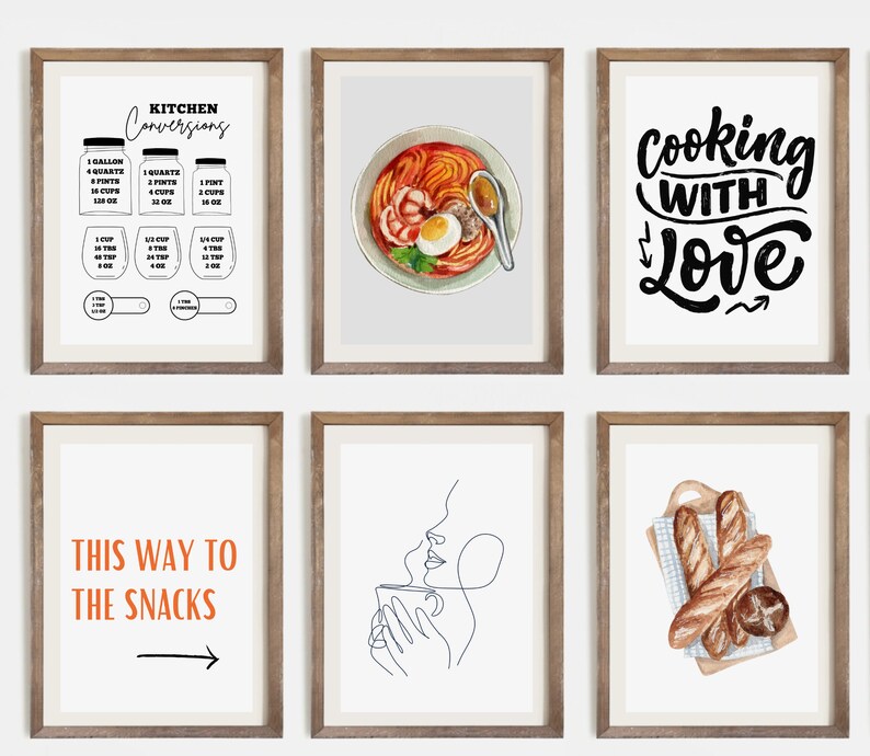 Kitchen Gallery Wall Art Set of 20, Pizza Fruit Prints, Farmhouse ...