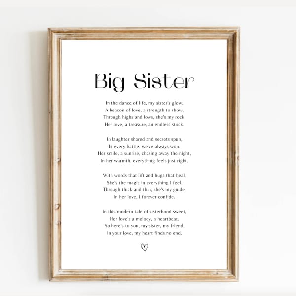 Große Schwester Gedicht PRINT, große Schwester Geschenk, Schwester Gedicht, Geschenk für Schwestern, Schwester Valentinstag