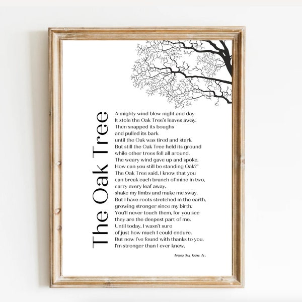 Oak Tree Poem | Nature Wall Art | Inspirational Art Print | Digital Tree Printable | Motivational Gift | Home Decor  | INSTANT DOWNLOAD