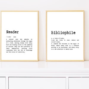 Gallery wall set of 2 prints with book quotes, Book Prints, Book Art Print, Reading Art, Bookworm Art, reader definition, Bibliophile
