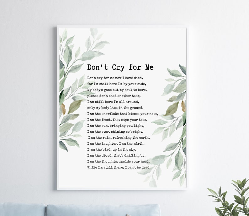 Don't Cry for Me Memorial Poem. Celebration of Life - Etsy