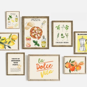 italian kitchen wall decor | kitchen wall art set of 8 PRINTABLES  |pesto recipe | digital download | kitchen prints | citrus wall art