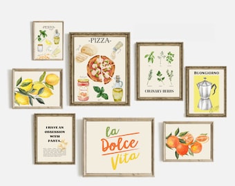 italian kitchen wall decor | kitchen wall art set of 8 PRINTABLES  |pesto recipe | digital download | kitchen prints | citrus wall art
