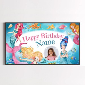 CUSTOM Mermaid Happy Birthday Girl Frame Tv Art, Photo little Mermaid Bday Frame Tv Art, Happy Birthday Art for Samsung TV, Birthday