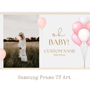 Custom Samsung Frame TV Art Baby Shower Decor, Oh Baby Art, Boho Party Decor, neutral beige, ballonn shower, watercolor baby shower