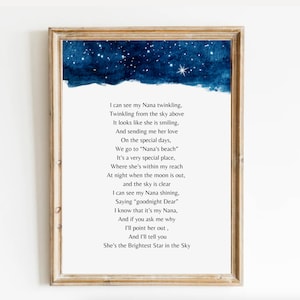BRIGHTEST Star In the Sky Memorial Poem. Celebration of Life, Funeral Remembrance Poem, Digital Download, Grief Quote, Bereavement Messages