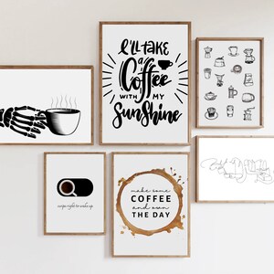 Coffee Gallery Wall Set of 12 Prints, Coffee Line Art, Coffee Bar Prints, Coffee Wall Art, Coffee Definition Print, Abstract Coffee Art,