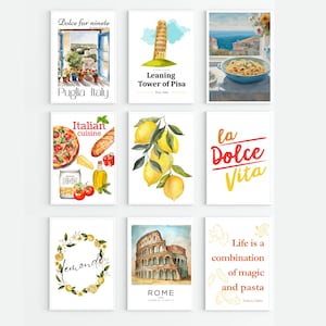 italian kitchen wall decor | Italy Rome wall art set of 9 PRINTABLES  | Puglia recipe | digital download | kitchen prints | citrus wall art