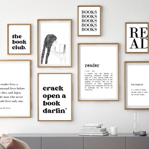 Gallery wall set of 8 prints with book quotes, Book Prints, Book Art Print, Reading Art, Bookworm Art, Reader Art Print