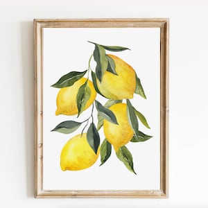 Lemon print, Kitchen Wall art, Lemon branch watercolour painting, citrus fruit print, Botanical Kitchen print, printable art, Kitchen Decor