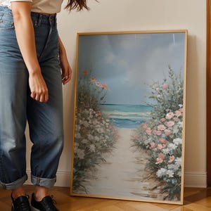 Coastal Beach Flowers Wall Art, Seaside Wildflower Painting, Coastal Botanical Print, Ocean Floral Decor, wildflowers