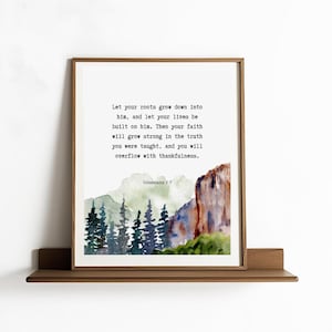 Kolosser 2: 7 Lassen Sie Ihre Wurzeln in ihn hineinwachsen und lassen Sie Ihr Leben Aquarell Bibel Vers Wandkunst Taufe Geschenk Schriftstelle Wandkunst Christus
