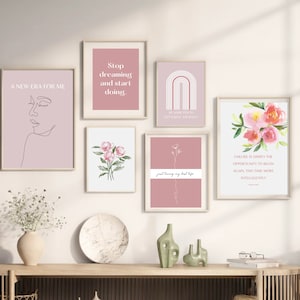 Home Office Set of 19 Prints, Office Wall Decor, Pink Office Decor ...