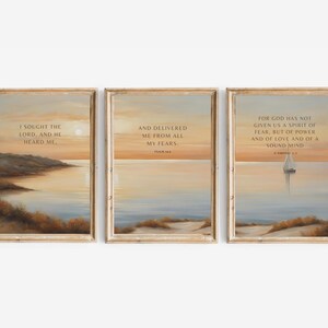 Psalm 34 4 Scripture Wall Art, set of 3 Modern Scripture, Vintage, Bible Quote, Christian, Christian Printable