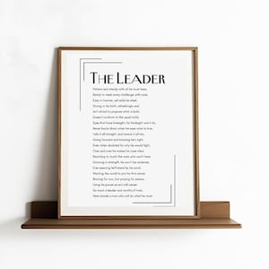 Póster con el poema El líder / Regalo para el jefe (versiones masculina y femenina incluidas) / Inspiración para el liderazgo / Arte mural imprimible / Descarga instantánea