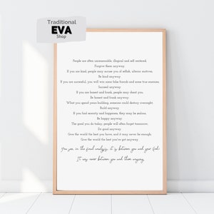 Do It Anyway Prayer Black & White Wall Art Print, Mother Teresa Poem, Christian poem, INSTANT DOWNLOAD