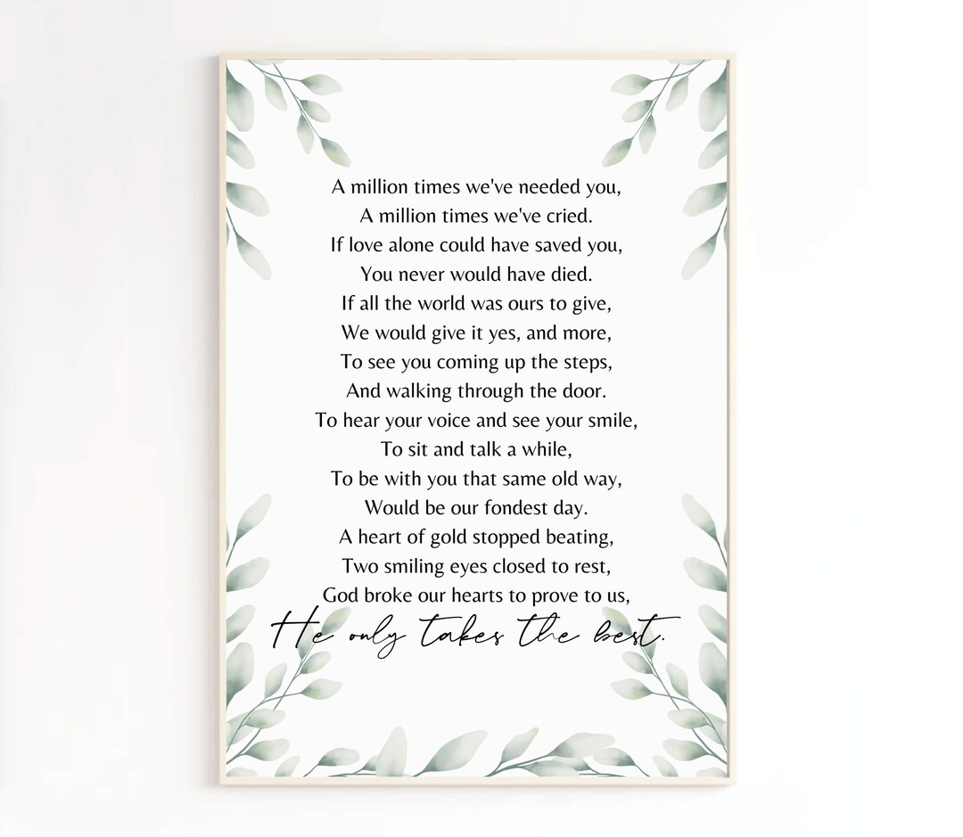 A Million Times Printable Poem, He Only Takes the Best Digital Download