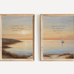 Psalm 34:4 Scripture Wall Art, set of 2 Modern Scripture, Vintage, Bible Quote, Horse Art, Christian Wall Art, Christian Printable Wall Art