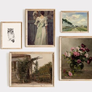 Vintage Gallery Wall Set, Set of 6,Vintage Oil Paintings, Printable Wall Art, Digital Download, Antique French Country Decor