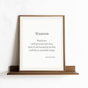 Warrior poem, Segovia Amil poem, poem quote wall art decor poster print Gift for Readers sign literary minimalistic black and white