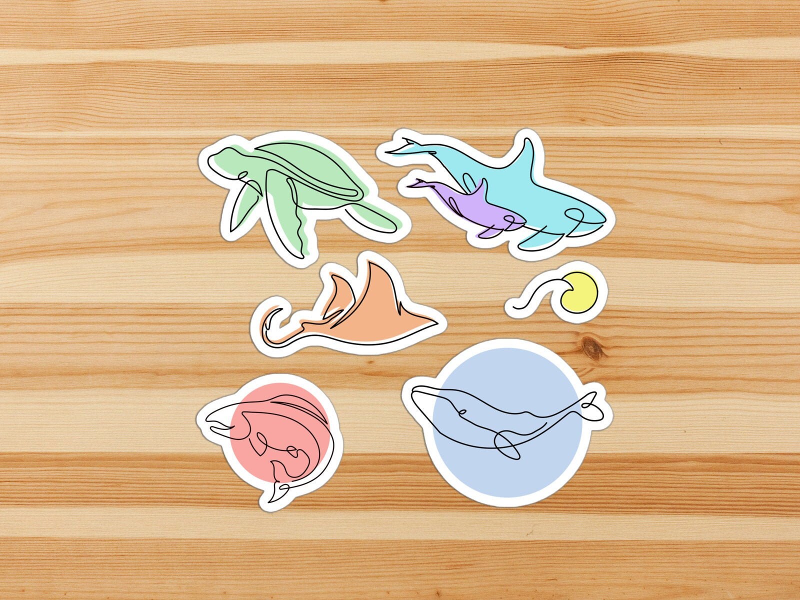 Sea Life Lines Vinyl Stickers Six Pack Kiss Cut Etsy