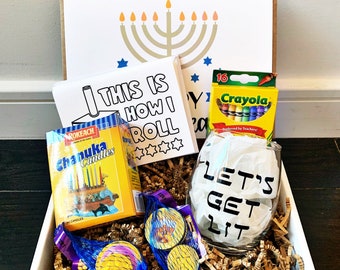 Hanukkah Gift Set - Chanukkah Wine Glass Gift Box - Jewish Holiday Gift Box - Hannukah Care Package - Chanukah Gift Idea