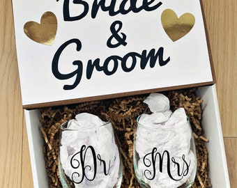Dr and Mrs Wine Glass Gift Box - Gift for the Bride - Engagement Wine Glass Gift Box - Engagement Gift for Couple - Custom Wine Glasses