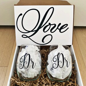 Dr and Dr Wine Glass Gift Box - Gift for the Bride - Engagement Wine Glass Gift Box - Engagement Gift for Couple - Custom Wine Glasses