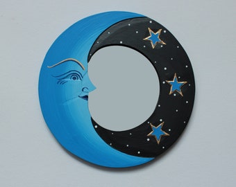 Handcrafed Fair Trade Blue Moon Wall Mirror 20cm Wall Decor / Bedroom Decor / Home Decor / Boho Gift / Handmade / Celestial