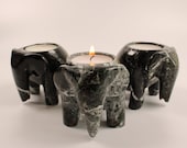 Black Zebra Onyx Marble Elephant Tea Light Holders Elephants Candle Holders Home Decor Tealights Gifts Marbleware Bedroom Decor