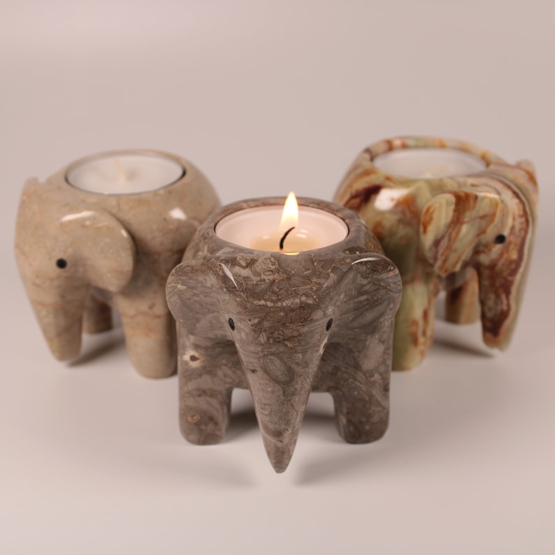 White Grey Onyx Marble Elephant Tea Light Holders / Elephants Etsy UK