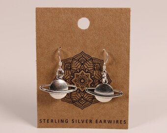 Saturn Planet Drop Dangle Earrings with 925 Sterling Silver Earwires