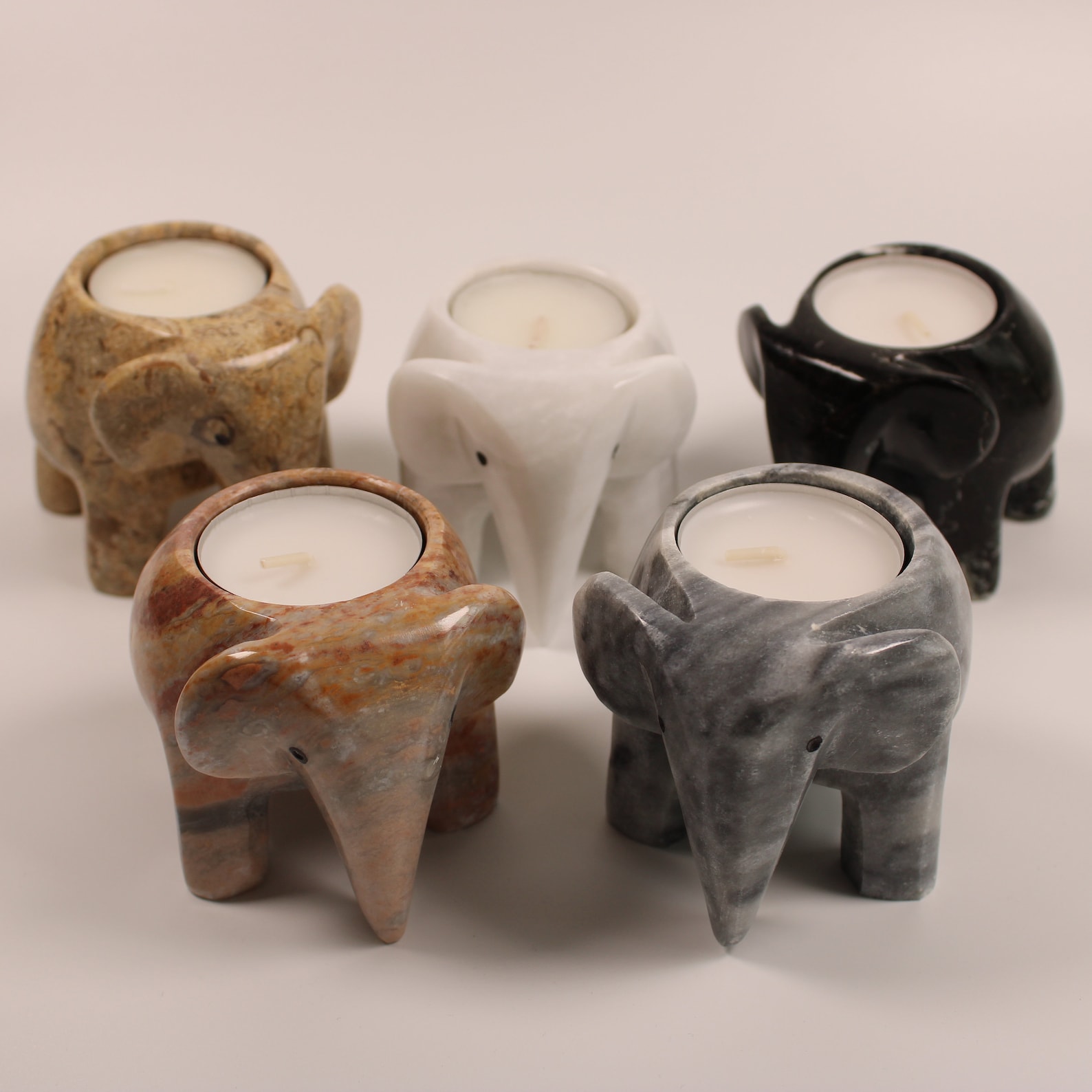 White Grey Onyx Marble Elephant Tea Light Holders / Elephants Etsy UK