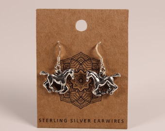 Horse Dangle Earrings with 925 Sterling Silver Earwires