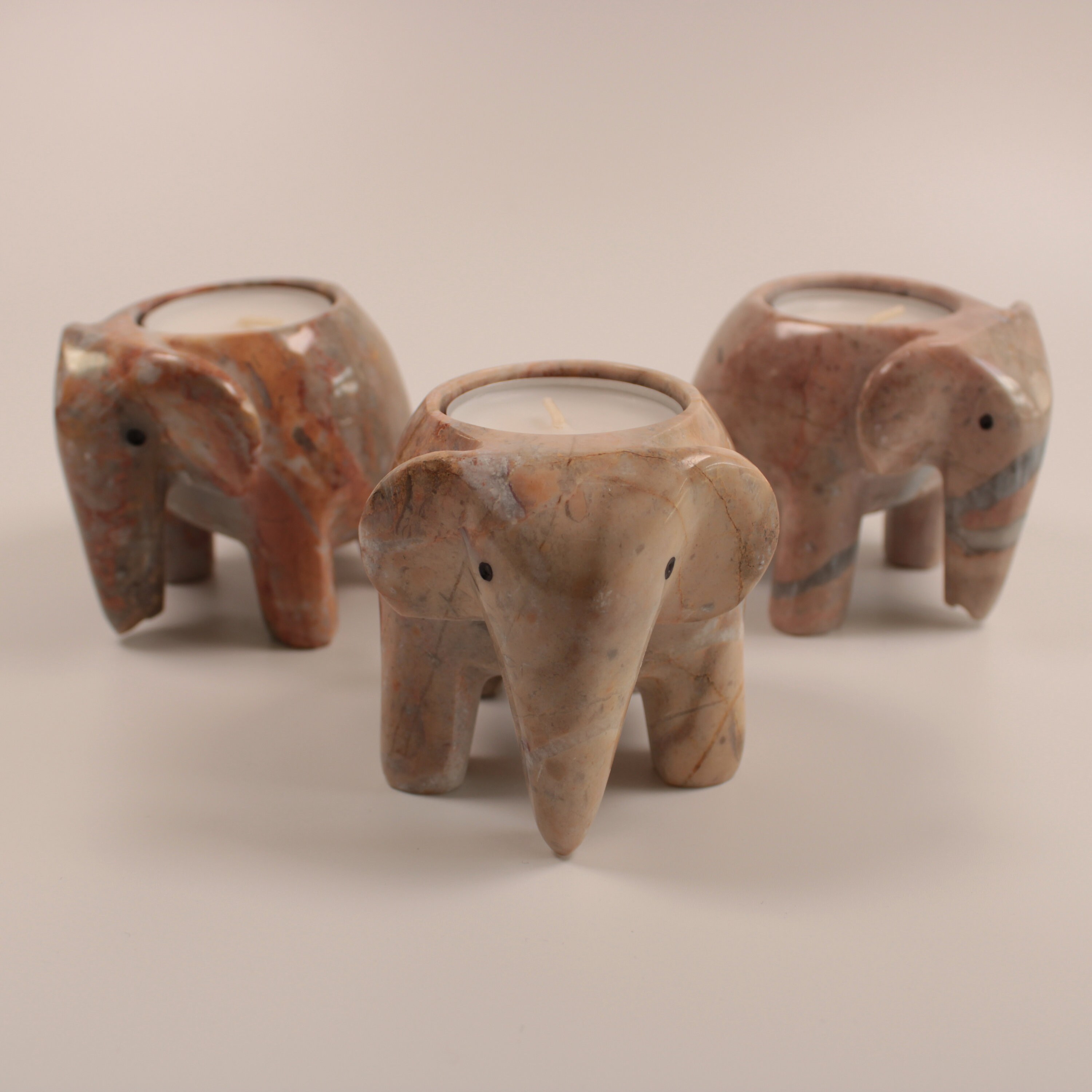 Pink & Grey Onyx Marble Elephant Tea Light Holders / Elephants Etsy