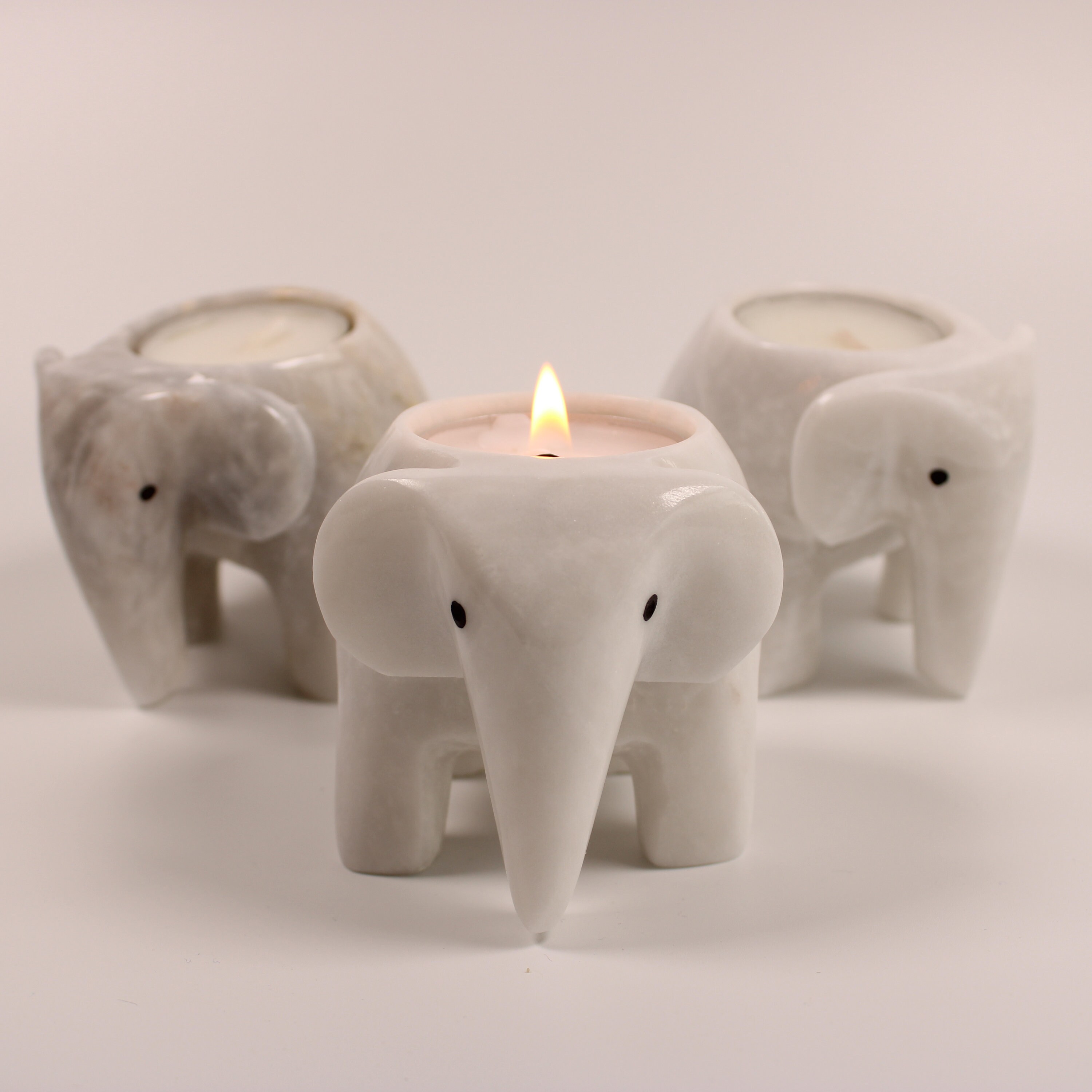 White Grey Onyx Marble Elephant Tea Light Holders / Elephants Etsy