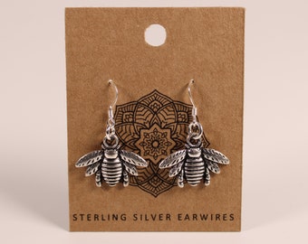 Bee Drop Dangle Earrings with 925 Sterling Silver Earwires