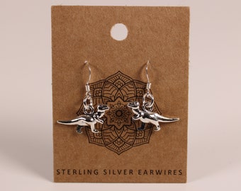 Dinosaur T-Rex Drop Dangle Earrings with 925 Sterling Silver Earwires