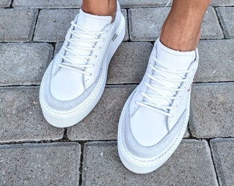 Witte leren platform sneakers - Dames | MANFIELD