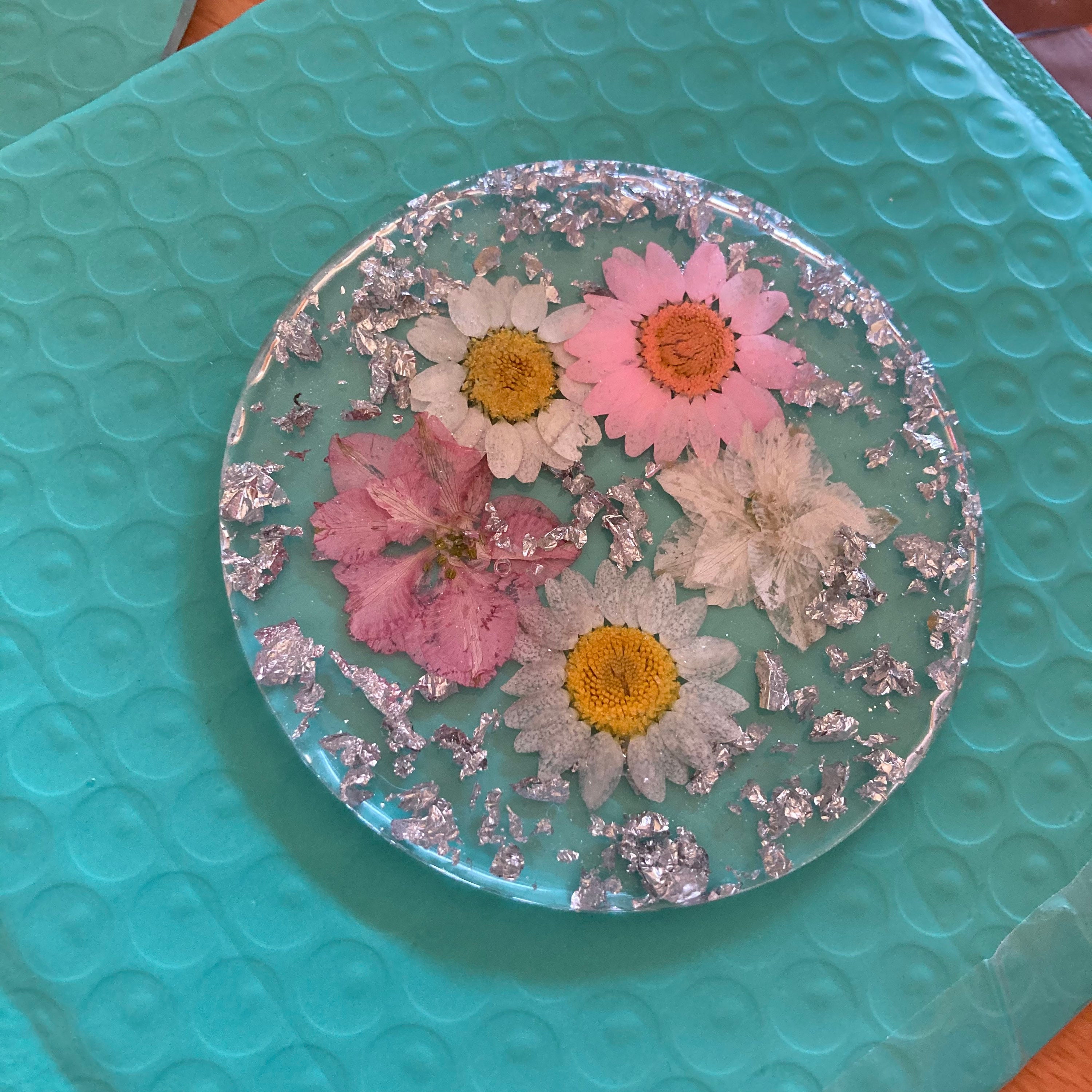 Resin Flower Coasters Made With Any Flowers and Foil of Your Etsy UK