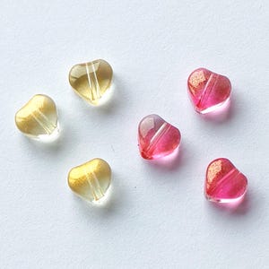 Small Glass Hearts, Gold Dust Coated Beads/Charms, 15/30, Centre Drilled, Red, Gold/Clear & Mixed, High Quality