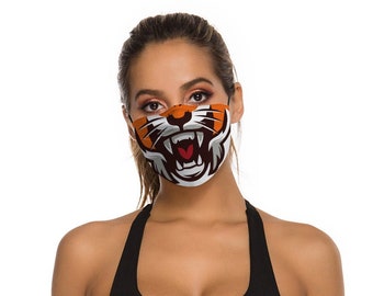 Tiger Animal Funny Face Mask, Unisex Dustproof Cloth Face Covering, Washable Reusable with Nose Wire, Adjustable Straps & 2 filters