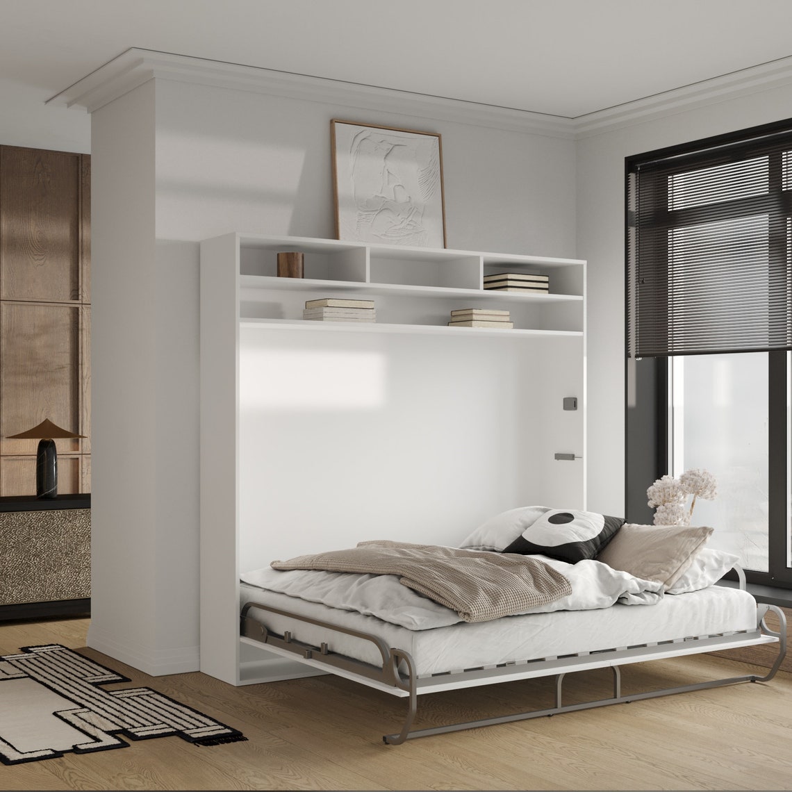 Horizontal Murphy Bed With Shelves Modern Design Etsy