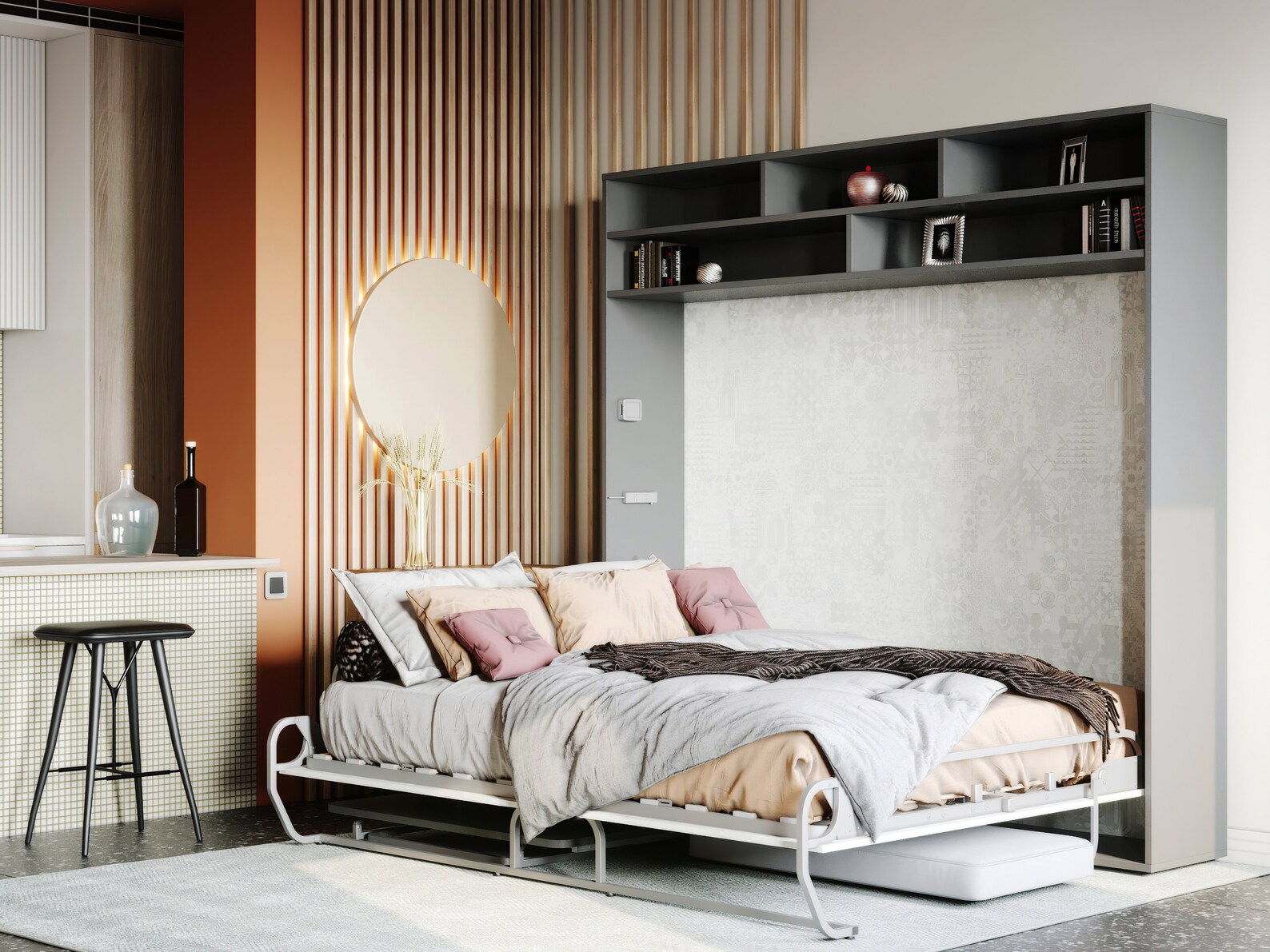 Modern Murphy Bed With Sofa Desk and Shelves 4 in 1 Smart Etsy