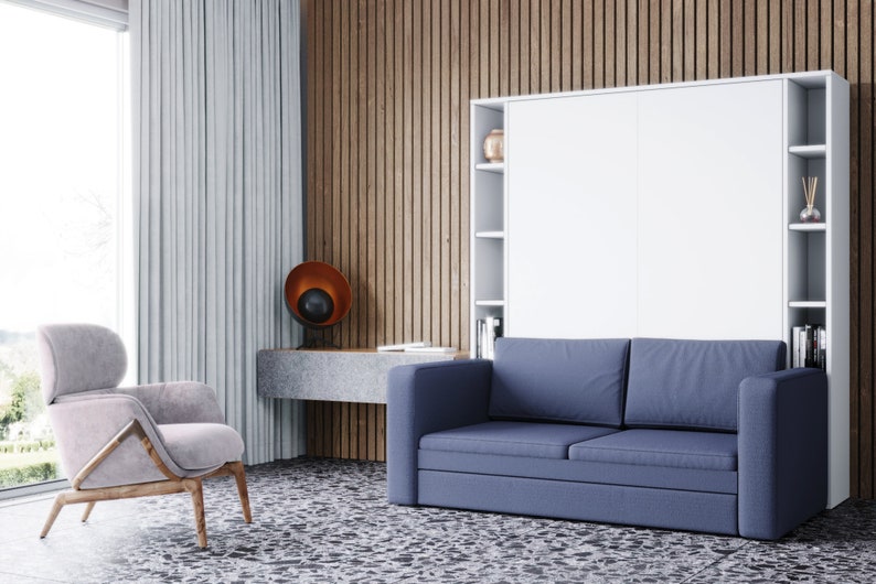 Murphy Bed With Couch and Shelves Queen Size Transformable Etsy