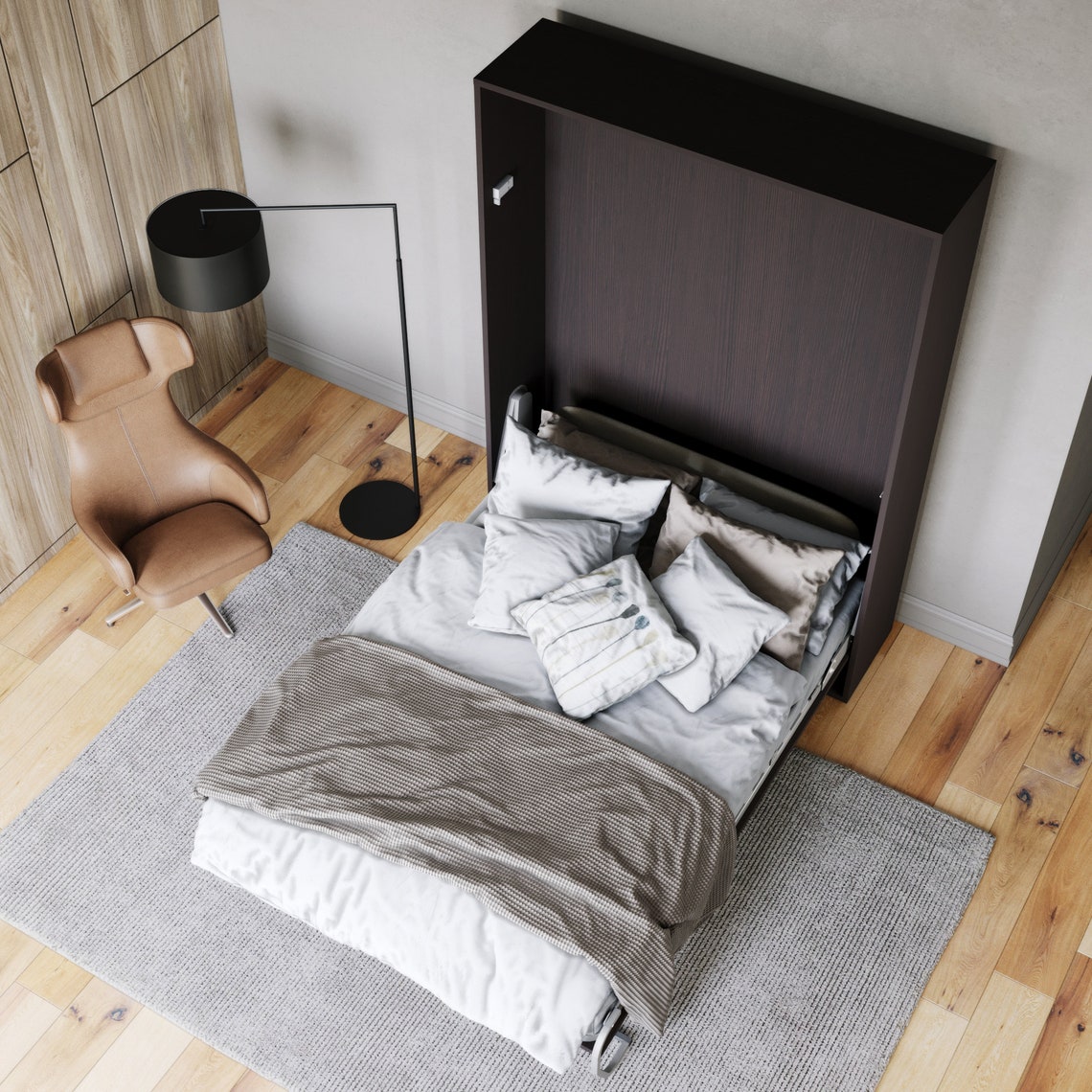 Elegant Modern Folding Murphy Bed Brown Wall Bed for Space Etsy