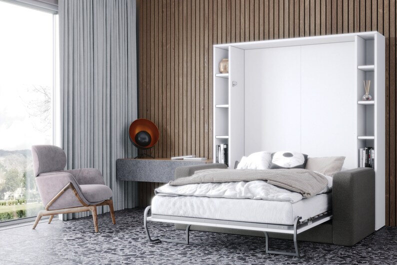 Murphy Bed With Couch and Shelves Queen Size Transformable Etsy