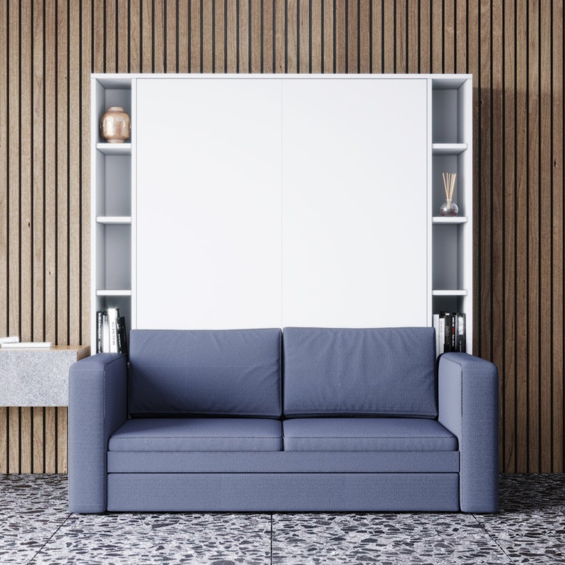 Murphy Bed With Couch and Shelves Queen Size Transformable Etsy